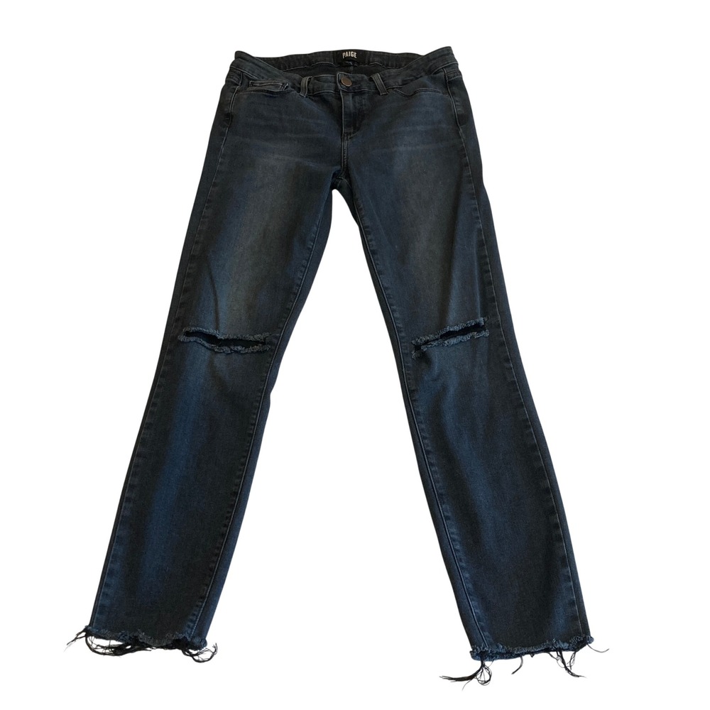 PAIGE Jeans Women 29x26.5 Verdugo Ankle Skinny Raw Hem Dark Wash Distressed